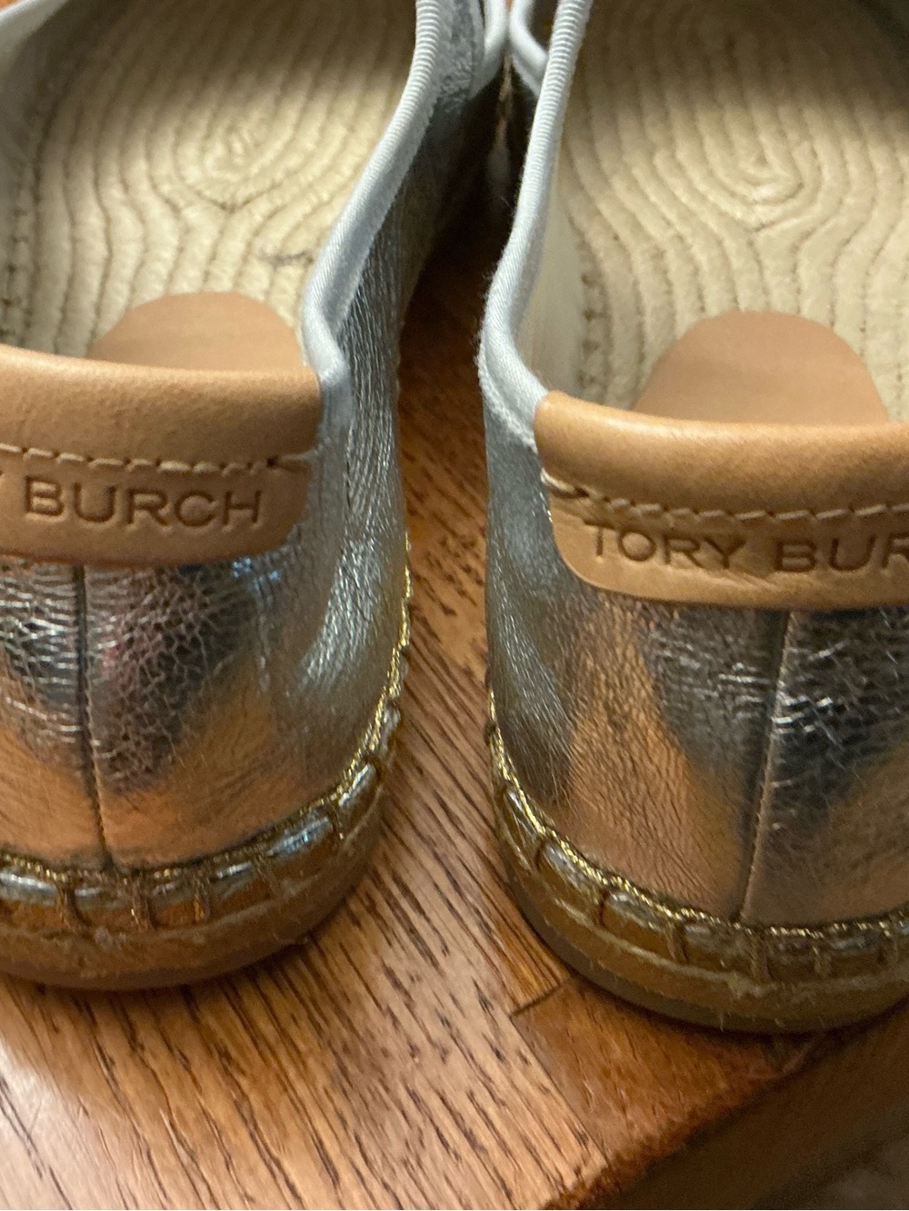 Tory Burch Silver Metallic Espadrille Flats with Tan Insole - Picture 3 of 5